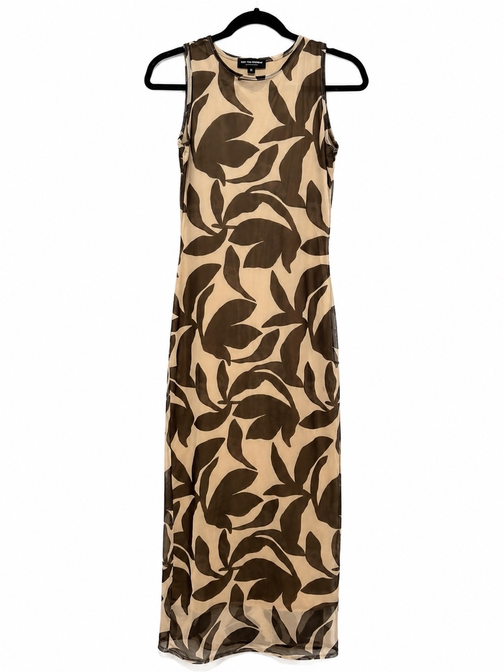See You Monday Brown Leaf-Print Maxi Dress on Cream Never Used